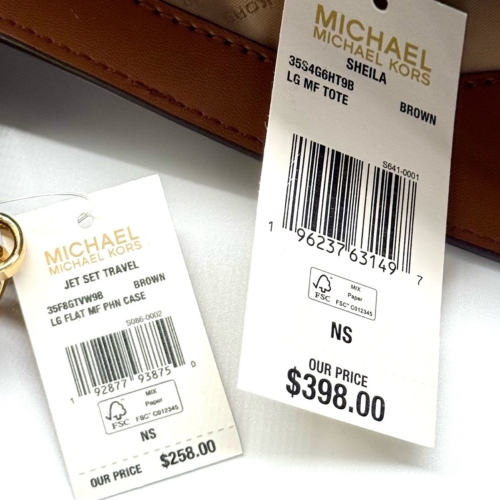 Michael Kors Sheila Large Logo Tote Bag & Matching Flat Phone Case Wallet Brown - Picture 12 of 12